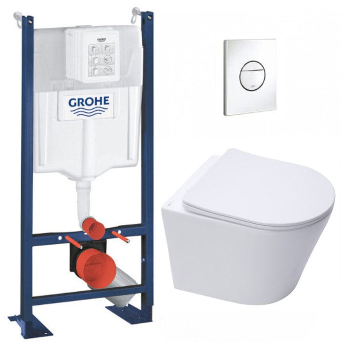 Pack WC Bâti-support autoportant + WC sans bride SAT Infinitio + Abattant softclose + Plaque blanc alpin