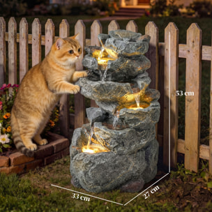 Fontaine de jardin cascade LED 6 niv. effet pierre pompe à eau réglable incluse