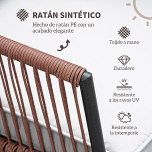 Conjunto de Muebles de Jardín de Ratán 3 Piezas Juego de Muebles de Terraza Incluye 1 Mesa de Centro y 2 Sillones con Cojines Acolchados Naranja y Gris