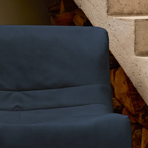 Fauteuil chauffeuse en velours style contemporain 3 places bleu foncé