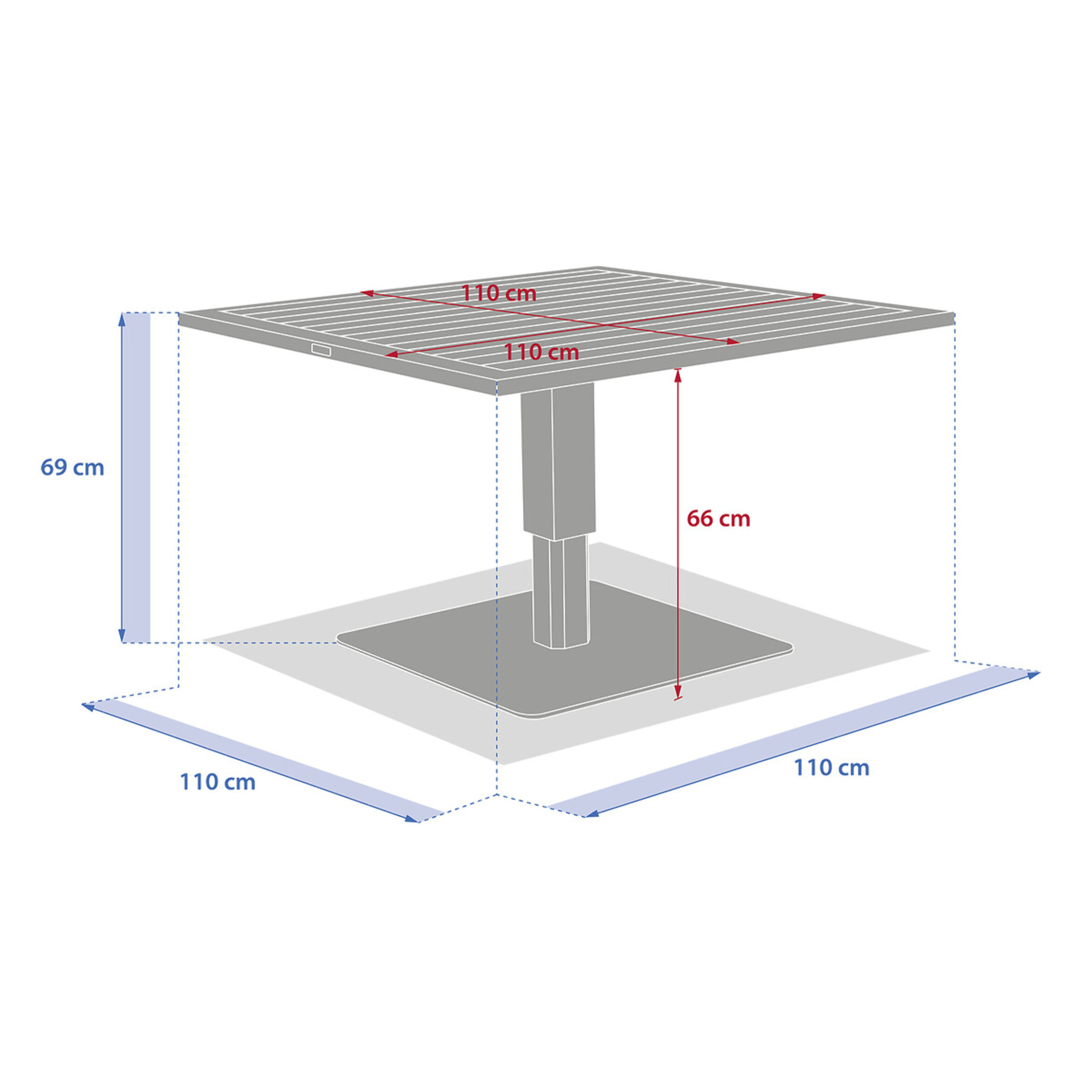 Table de jardin relevable carrée "Salimia" graphite 110 x 110 x 69cm en aluminium