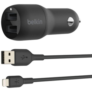 Chargeur BELKIN 24W 2xUSB-A/Lightning 1m noir