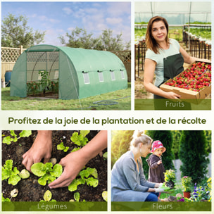 Serre de jardin tunnel 5,9L x 3l x 2H m châssis tubulaire acier galvanisé renforcé 2,5 cm 8 fenêtres 1 porte vert