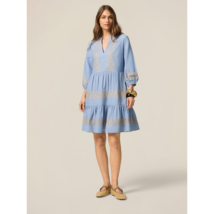 Oltre - Vestido flare con bordados - Light - blue