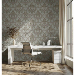Papier peint baroque médaillon beige lin