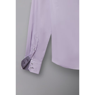 Camicia Uomo 2 Bottoni Button Down 7bottoni Doppio Coll Satin Unito Lilla