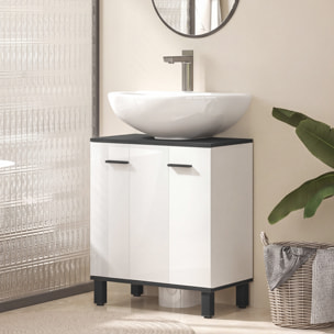 Mueble Bajo Lavabo, Mueble de Baño Compacto con Estante Ajustable, 2 Puertas, Estilo Moderno, para Lavabo con o sin Pedestal, 60x34x70 cm, Blanco Brillo