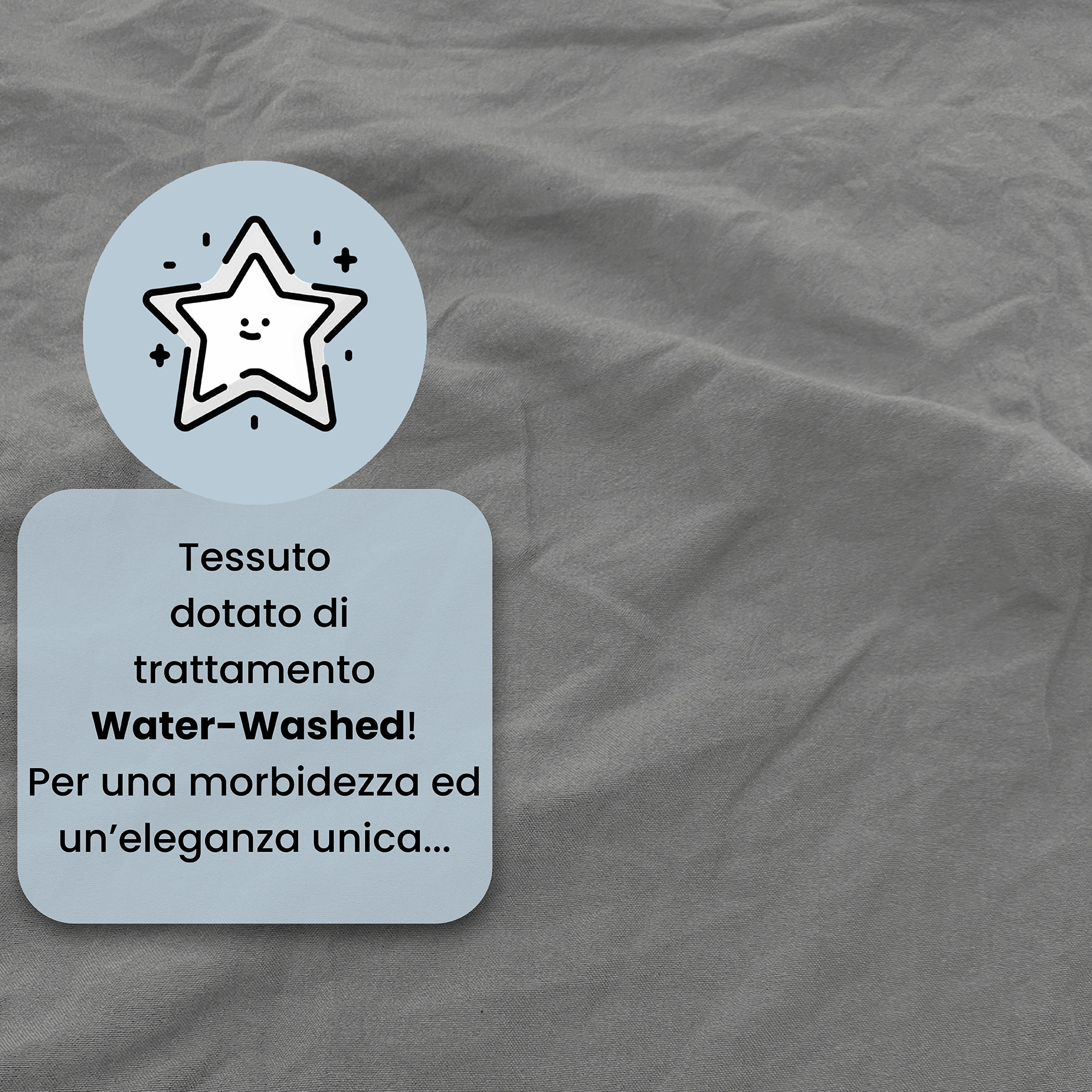 COMPLETO LETTO WATER WASHED, 100% Microfibra, No Stiro - GRIGIO CHIARO