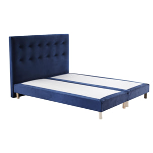 Sommier + Tete de lit capitonnée Bleu