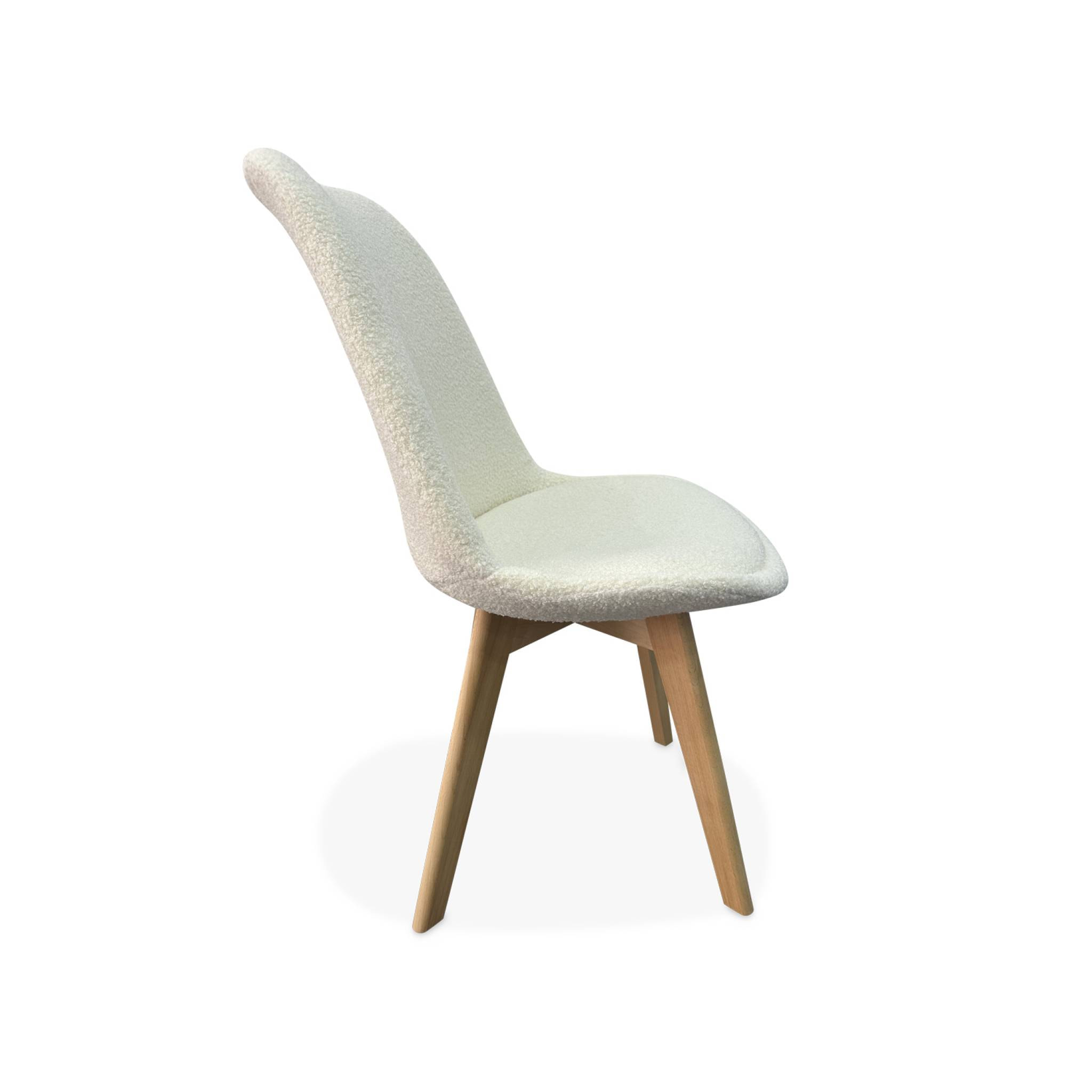 Lot de 4 chaises scandinaves NILS revêtement bouclette blanche. pieds bois de hêtre. chaise 1 place