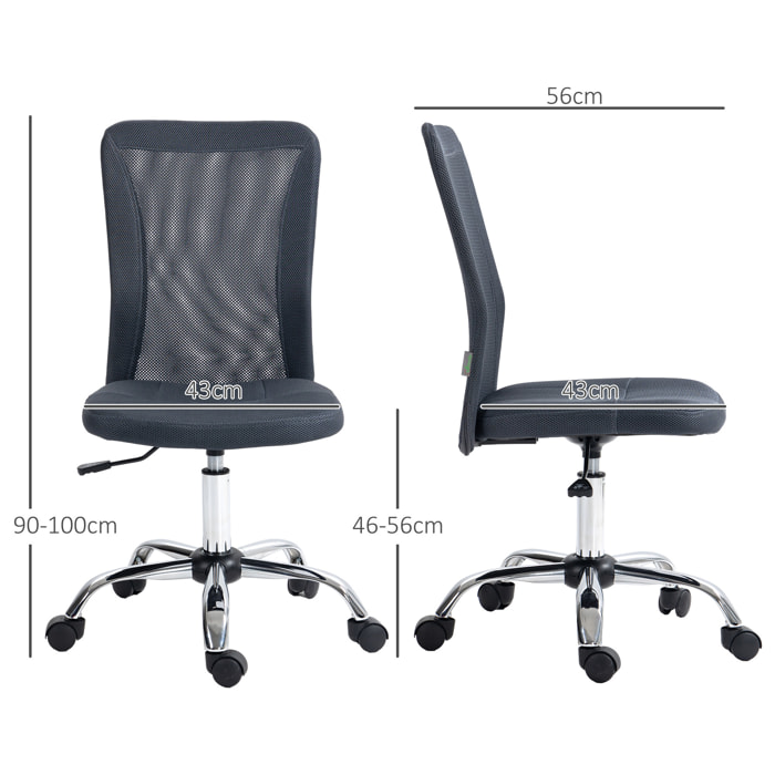 Chaise de bureau ergonomique hauteur réglable piètement chromé pivotant 360° revêtement gris foncé