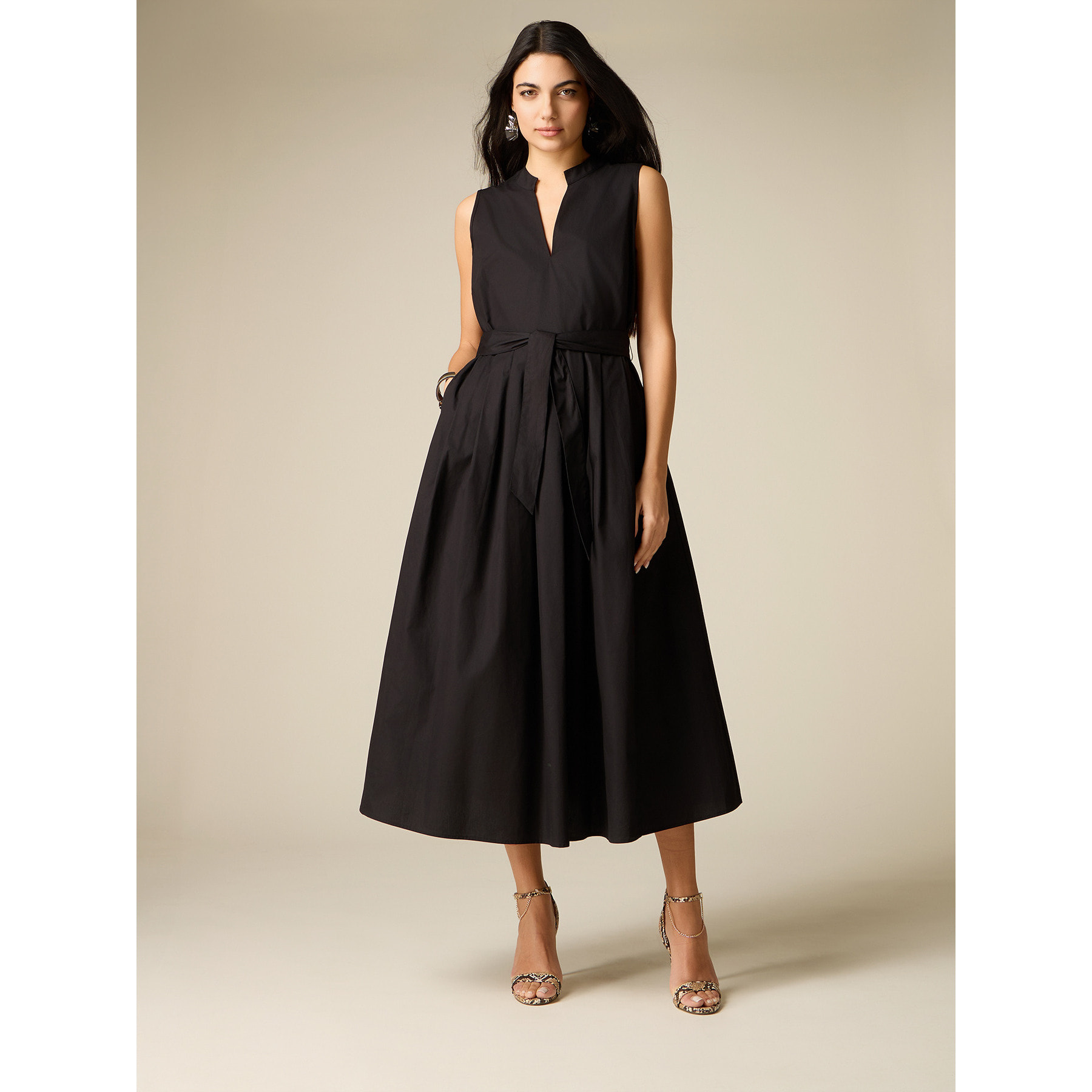 Oltre - Vestito flare in popeline di cotone - Nero