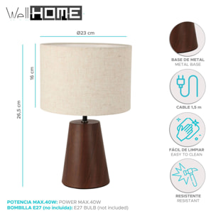 Well Home Lampara de sobremesa con base metálica Ø23x26,5cm