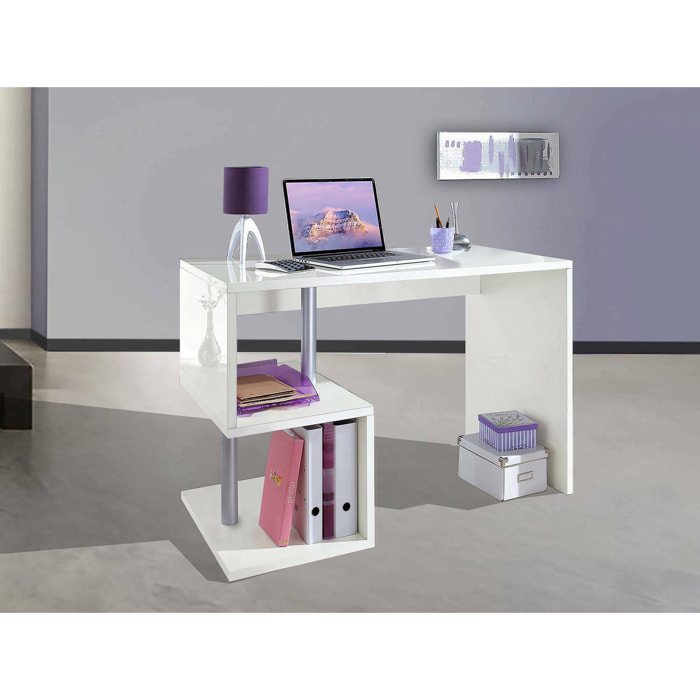 Scrivania Acan, Scrittoio lineare porta PC, Tavolo multiuso per ufficio, Scrivania salvaspazio multiposizione, 100% Made in Italy, cm 100x50h78, Bianco lucido