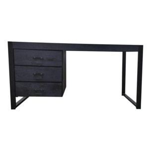 Bureau bois noir 3 tiroirs MILORA