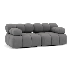 Ruby - canapé droit modulable 2 places en velours texturé - Gris