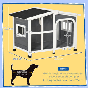 Caseta de Madera para Perros 101x66,5x70,5 cm Casita para Mascotas con Techo Abatible Frontal de Acrílico Puerta con Cortina y Fondo Extraíble Gris Oscuro