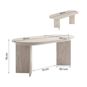 Table repas extensible en bois 160/200 cm "Sorell" - 8 places - Travertin