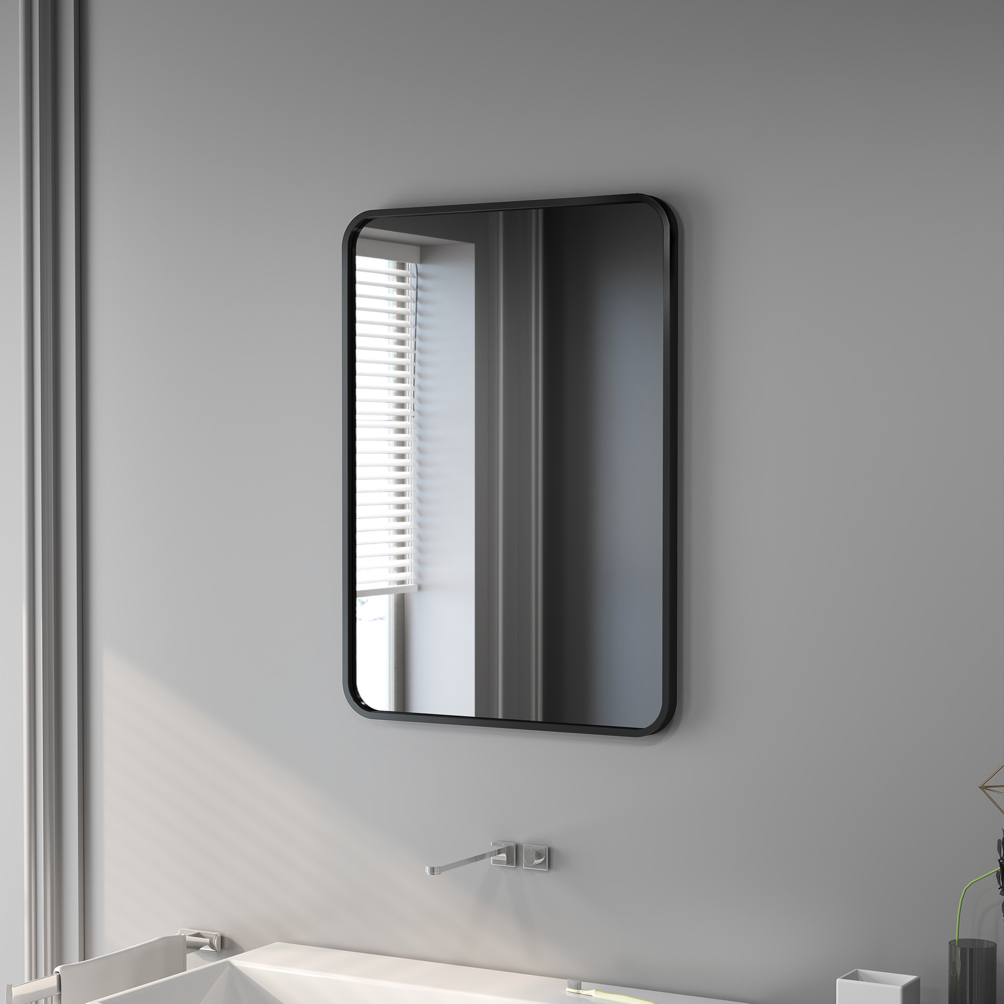 Espejo de Baño 50x70 cm Espejo Rectangular Espejo de Pared con Marco de Metal Vertical u Horizontal para Recibidor Sala de Estar Negro