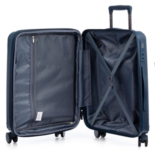 Set di 3 valigie Trolley espandibili, in materiale leggero PP resistente agli urti. Chiusura TSA a combinazione, 4 ruote doppie girevoli a 360°.