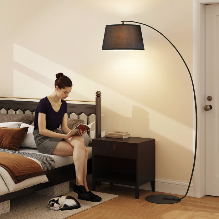 Lámpara de Pie Arco con Pantalla de Tela, Lámpara de Pie para Salón con Casquillo E27 (Bombilla no Incluida) e Interruptor de Pedal, para Dormitorio, Oficina, Negro