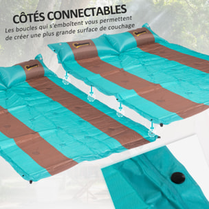 Matelas de camping 2 places autogonflant avec oreillers et sac de transport turquoise marron