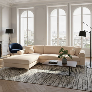 Canapé d'angle gauche 4-5 places en velours beige SOUTH