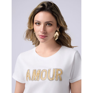 Oltre - T-shirt con patch gioiello - Bianco