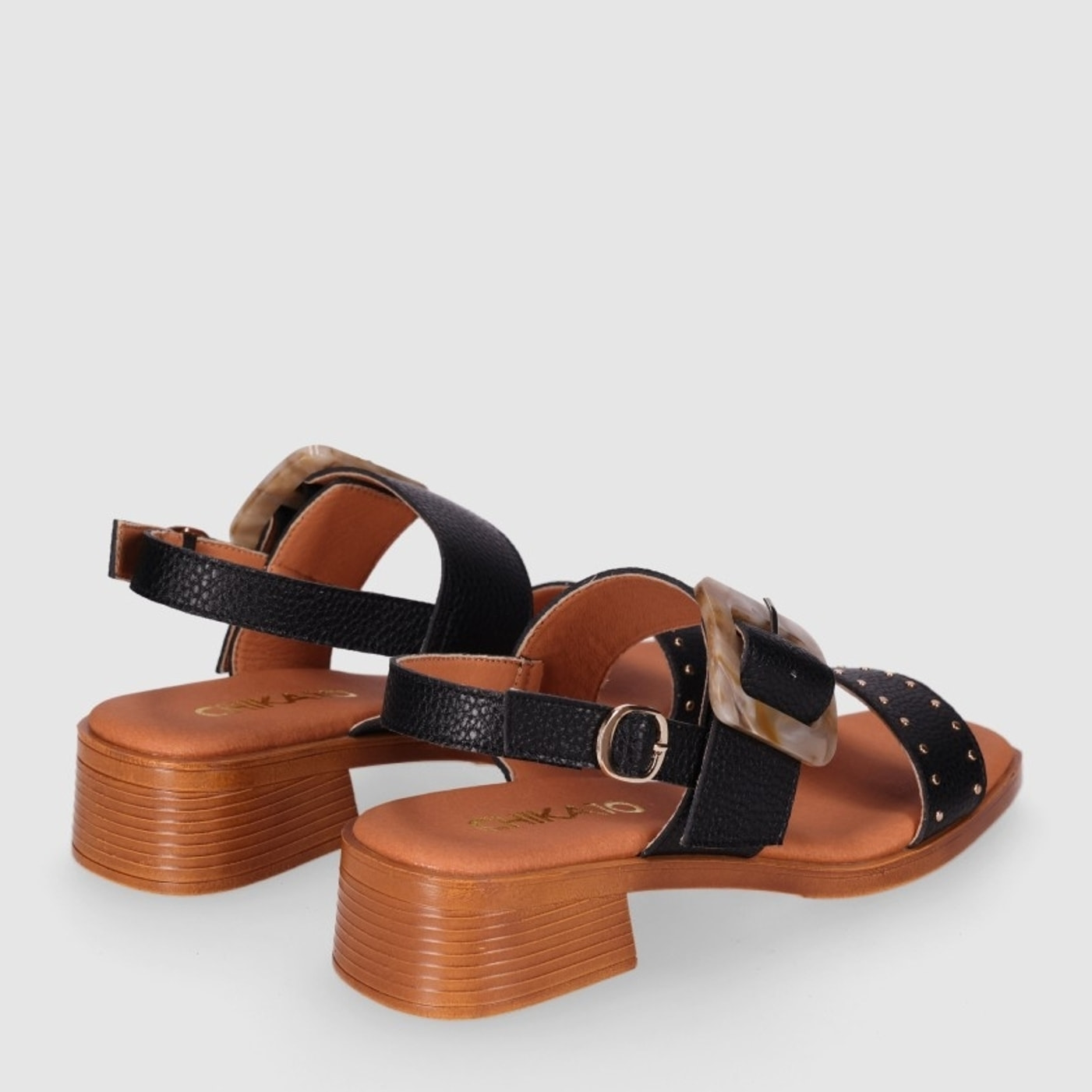 Sandalias de Piel - Negro - Tacón: 4 cm