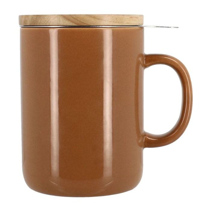 Tisanière en grès noisette avec couvercle en bois 350ml ANNA