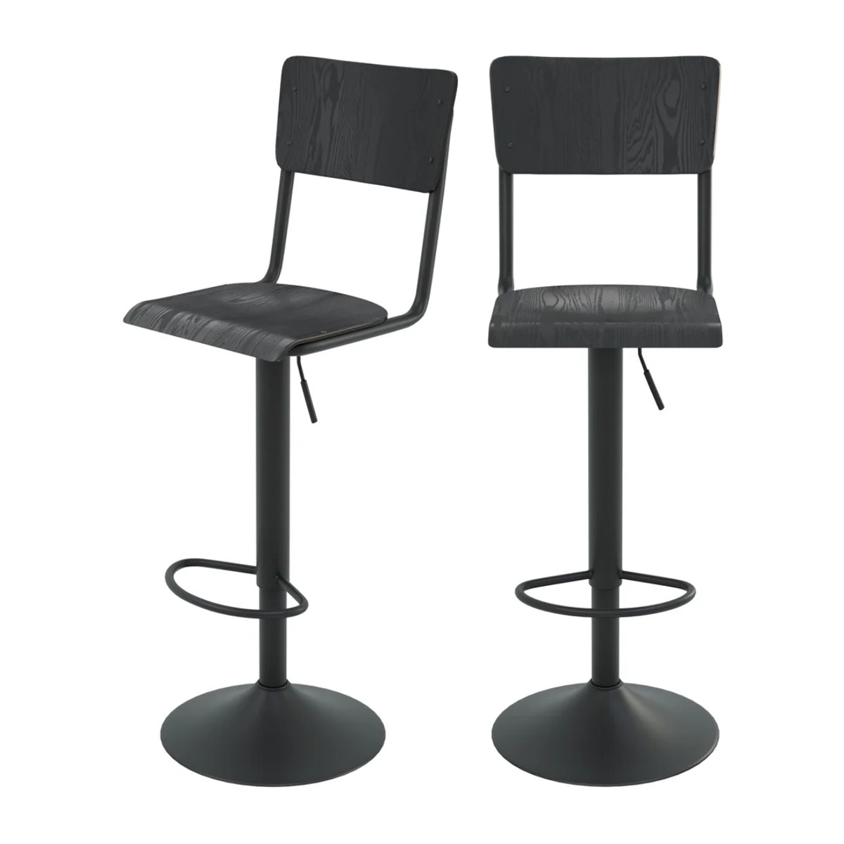 Lot de 2 chaises de bar réglables 60/80 cm en bois noir - Clem