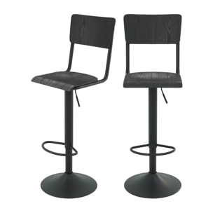 Lot de 2 chaises de bar réglables 60/80 cm en bois noir - Clem