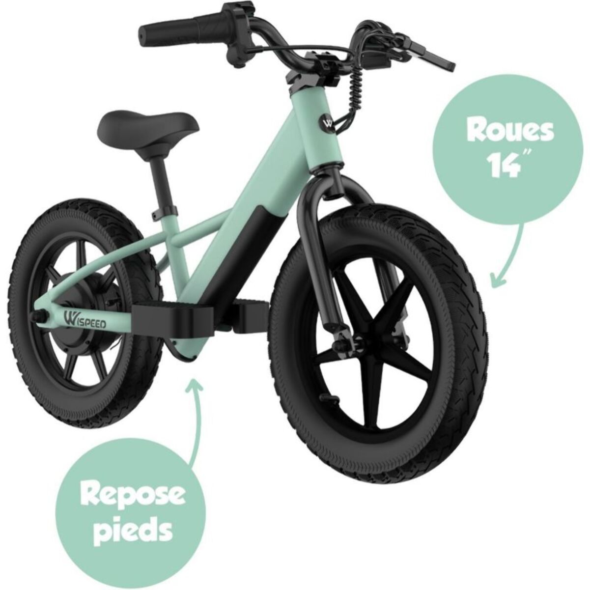 Draisienne enfant WISPEED WIKIDS Vert pastel 14' 100W