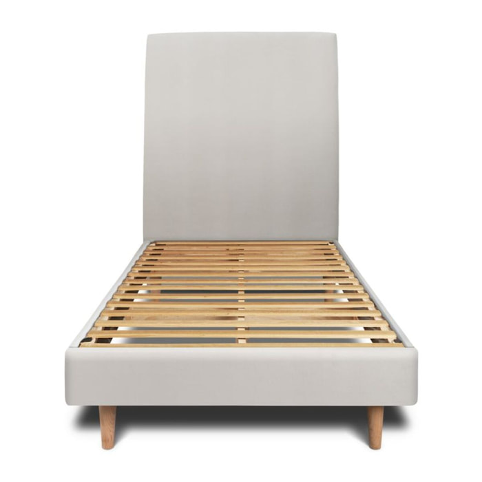 Lit avec tête de lit tapissée velours et sommier kit Ep14