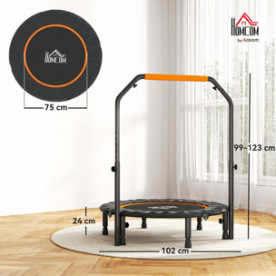 Trampolín de Fitness Adultos Ø102 cm, Cama Elástica Plegable con Mango Ajustable de 4 Niveles, Marco de Acero, para Entrenamiento Piernas, Cuerpo en Hogar, Oficina, Gimnasio, Negro y Naranja