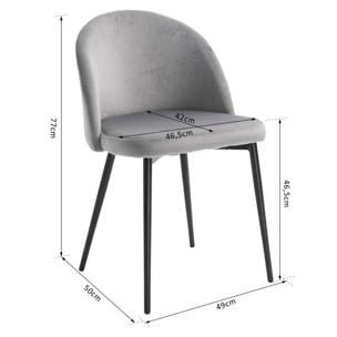 Chaises de visiteur design scandinave - lot de 2 chaises - pieds effilés métal noir - assise dossier ergonomique velours gris