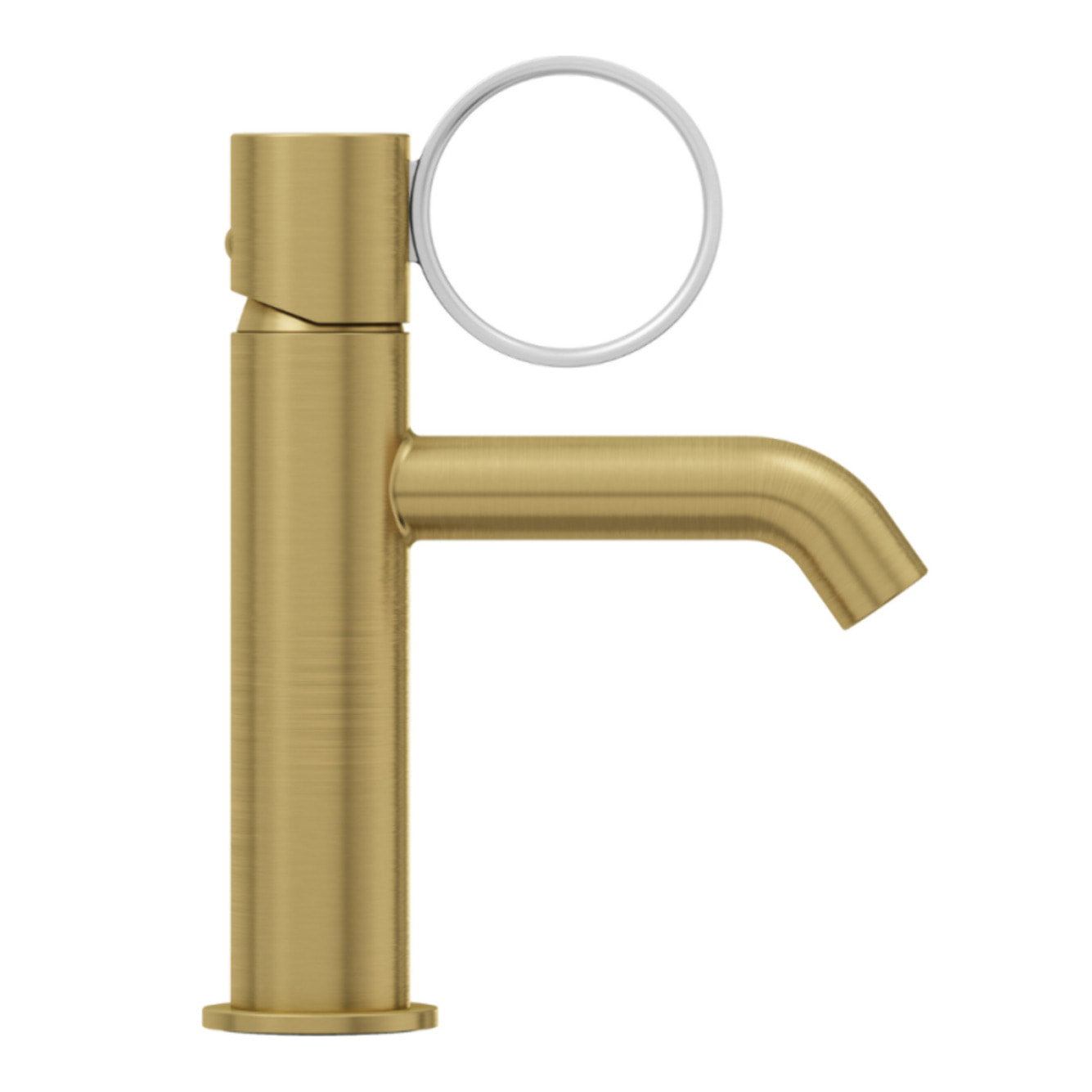 Mitigeur lavabo bas Vivienne laiton brossé avec bague chromée brossée