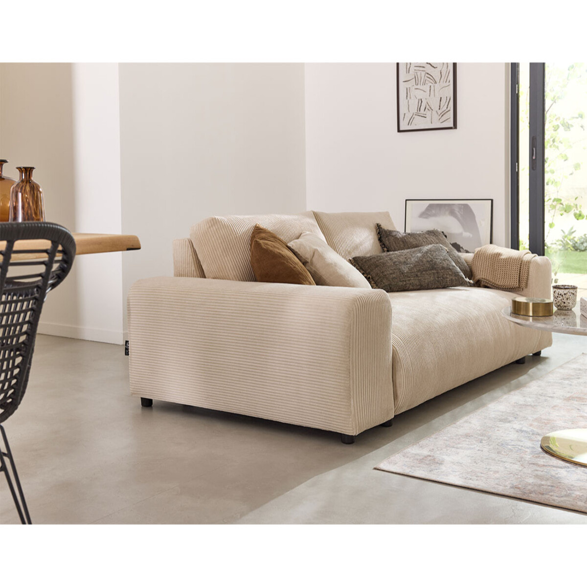 Garance - canapé droit 3 places - en velours côtelé - Beige