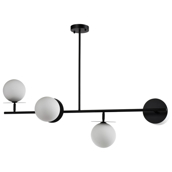 Lustre Tomasucci SLEEK, verre blanc mat et acier noir mat, 4 lumières, 106 × 45 × 123 cm