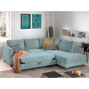 Jake - canapé d'angle droit - convertible - 5 places - en velours côtelé - Bleu