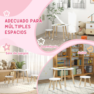 Juego de Mesa y 2 Sillas Infantiles Mesa con Sillas para Niños de 2-5 Años con Mesa en Forma de Flores Ø59x50 cm y Sillas Ø28x26 cm para Dormitorio Sala Blanco y Natural