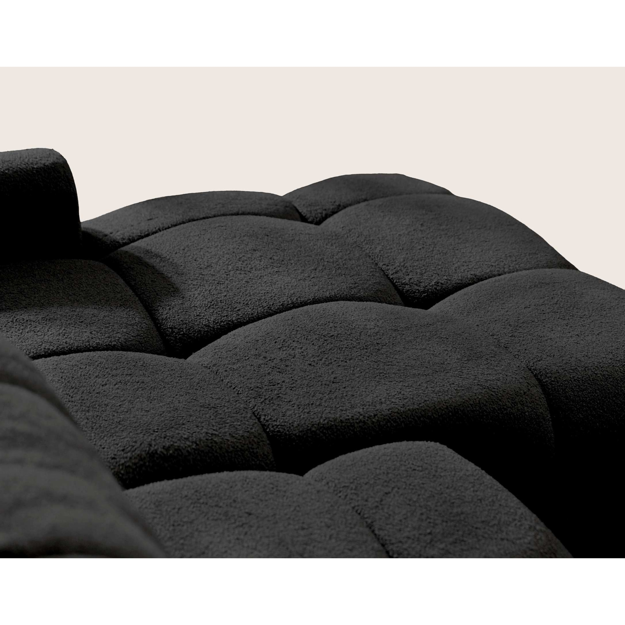 Yulin - Canapé d'angle ouvert droit 4 places convertible avec coffre en tissu bouclette - Noir