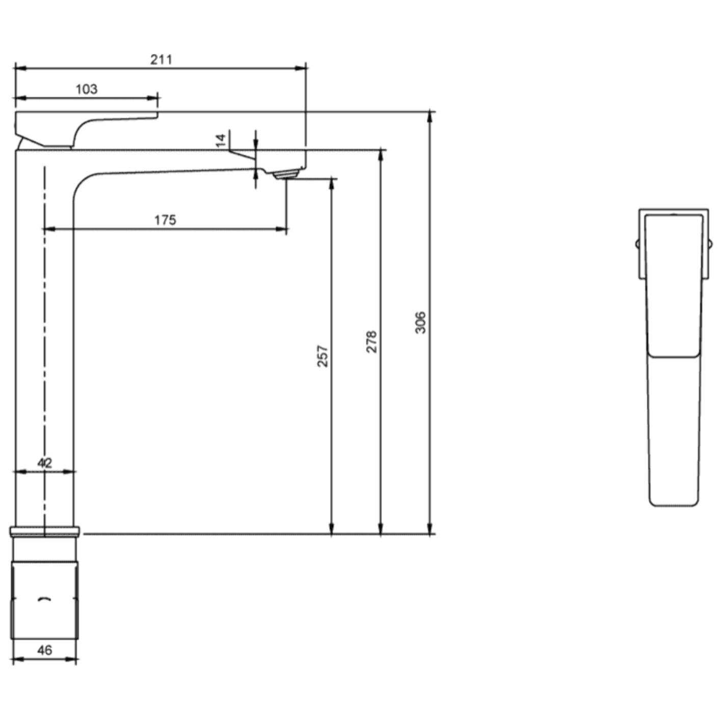 Mitigeur lavabo surélevé Architectura Square avec vidage Push Open Matt Black