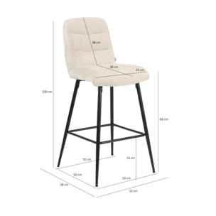 Tabouret de bar rembourré en tissu avec pied métal noir - LILA