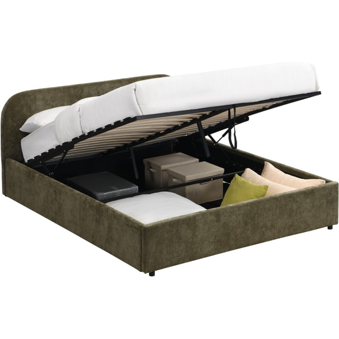 Lit coffre adulte avec tête de lit en tissu chenille - CASSIS