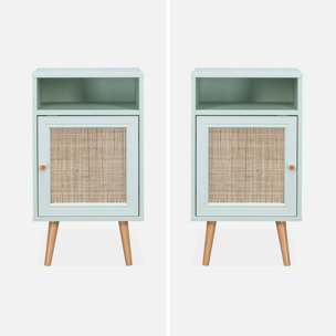 Table de chevet scandinave en cannage 1 porte BOHÈME