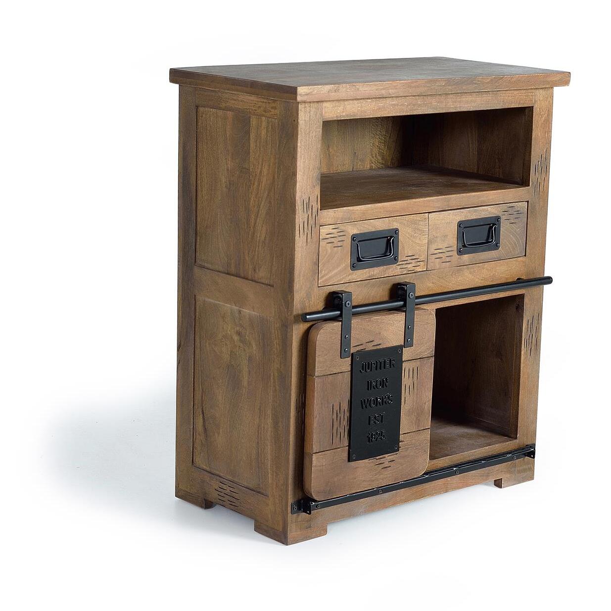 Aparador/consola 1 puerta corredera y 2 cajones - madera de mango y metal - 90x75x40cm