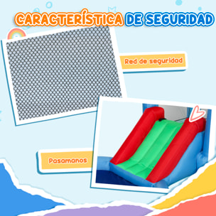 Castillo Hinchable con Soplador 4 en 1 Castillo Inflable para Niños con Tobogán Foso de Bolas Canasta y Bolsa de Transporte para Exterior Interior 415x205x190 cm