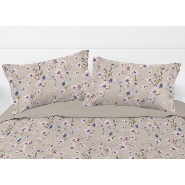 Parure Copripiumino Matrimoniale in Raso 60/60 Sacco e Federe con Fantasia Floreale Artemisia