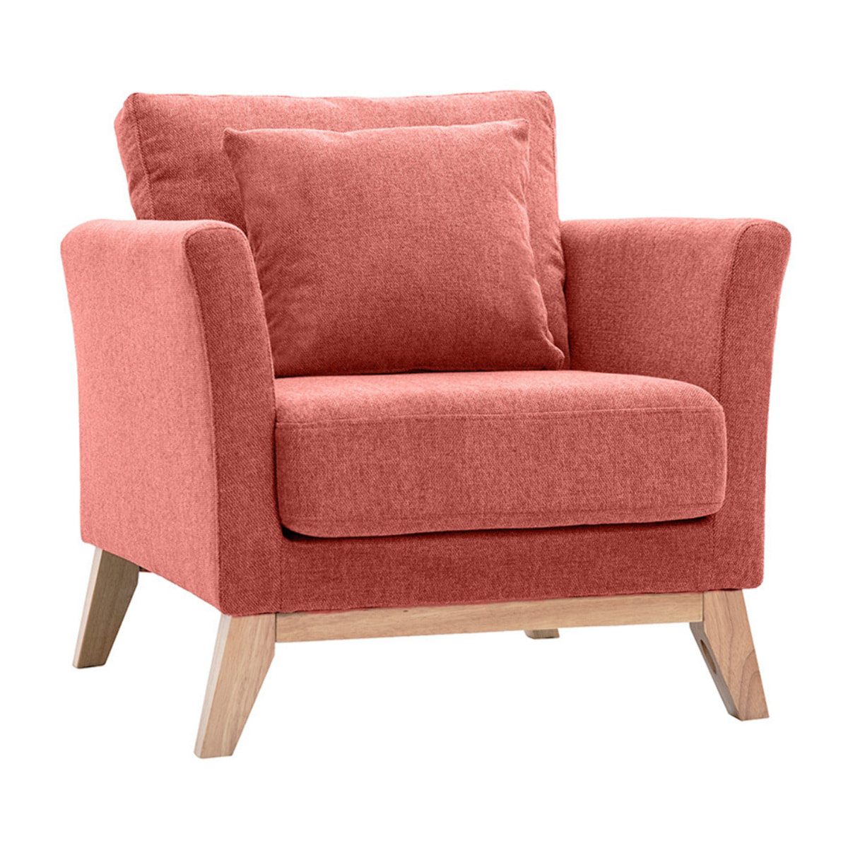 Fauteuil scandinave déhoussable en tissu effet velours texturé terracotta et bois clair OSLO